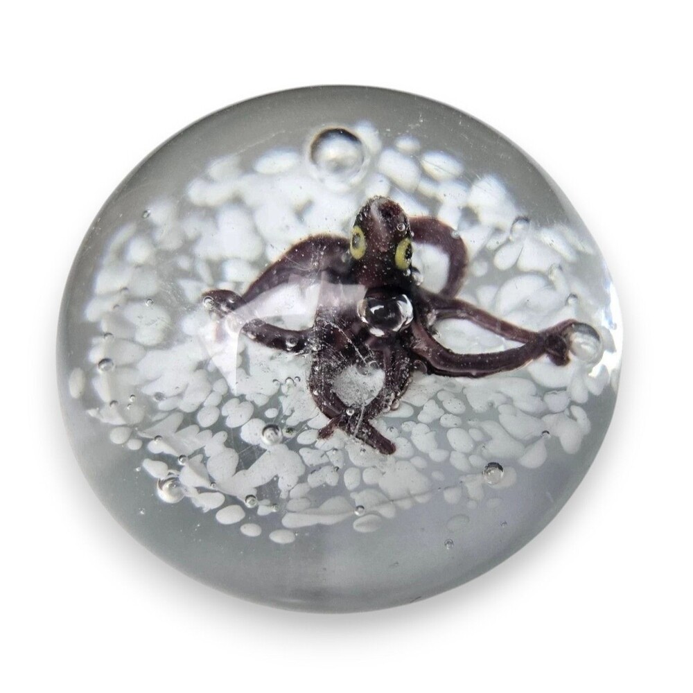 Art Glass Hand Blown Octopus Paperweight Purple Aquatic Ocean Sea Sculpture 3”